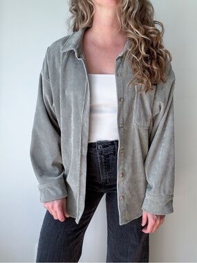 Oversized Corduroy Button-Up Shirt